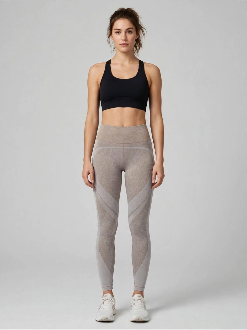 Ryka Neutral Seamless High-Waist Seemless Compression Leggings in Taupe Heather